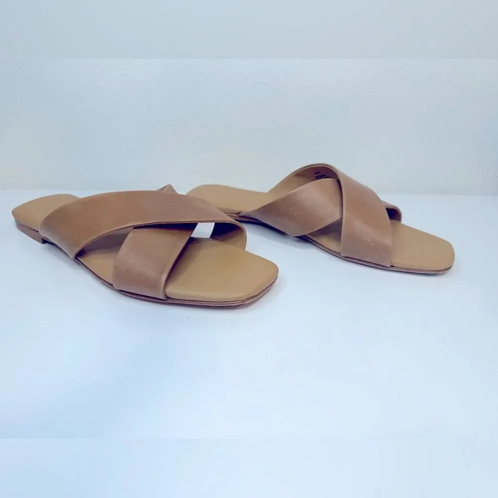 Nisolo Catalina Almond Leather Slide Sandals Size 10